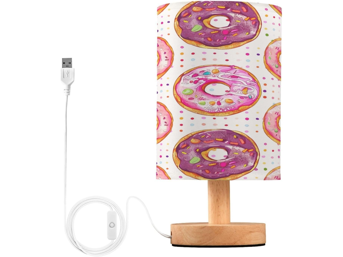 Abajur De Cabeceira Colorido Em Formato Donut Para Quarto, Com Carregamento Portas Usb C, Luminária De Mesa Cabeceira