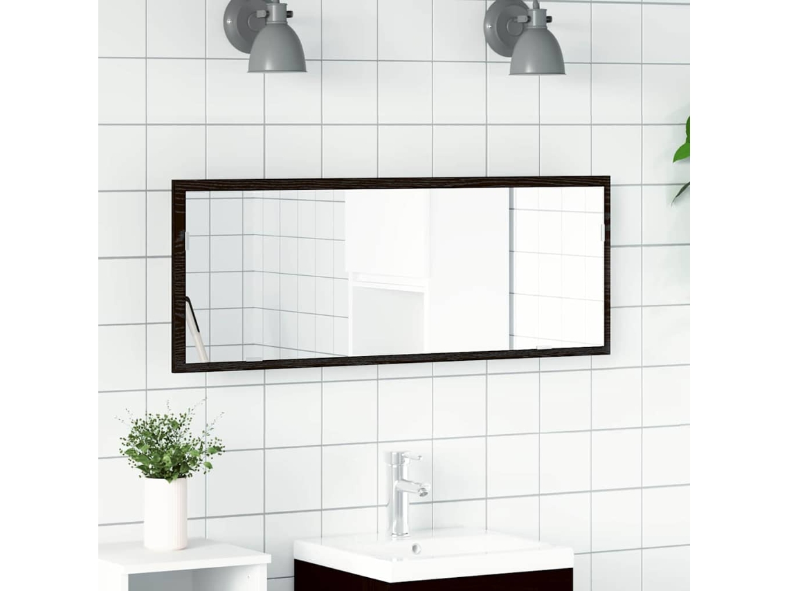 Vidaxl Espelho De Banheiro Led Carvalho Preto 100 X 8,5 X 37 Cm Vidro