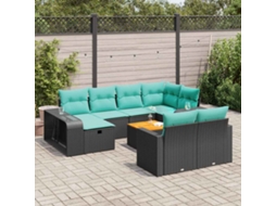 Vidaxl 11 Pcs Conjunto Sofás De Jardim C/ Almofadões Vime Pe Preto