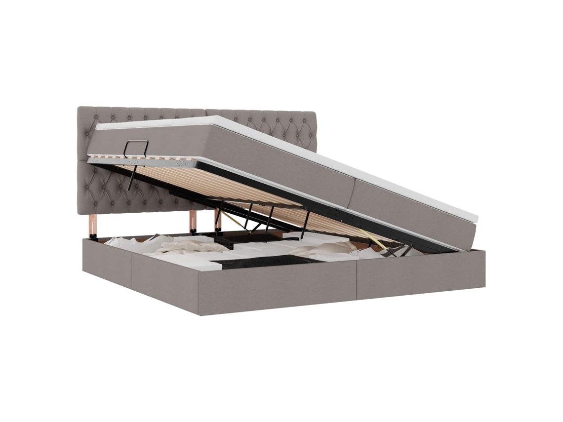 Cama com Arrumação e Colchão Cinzento Acastanhado 200x200 cm MAISON EXCLUSIVE