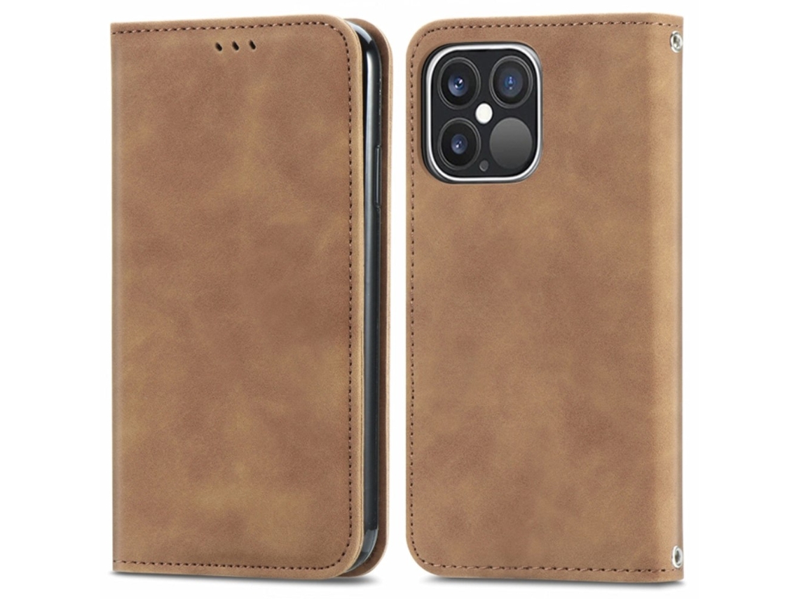 Capa Para Iphone 15 Plus Pele Sintética Com Porta-cartões Castanho