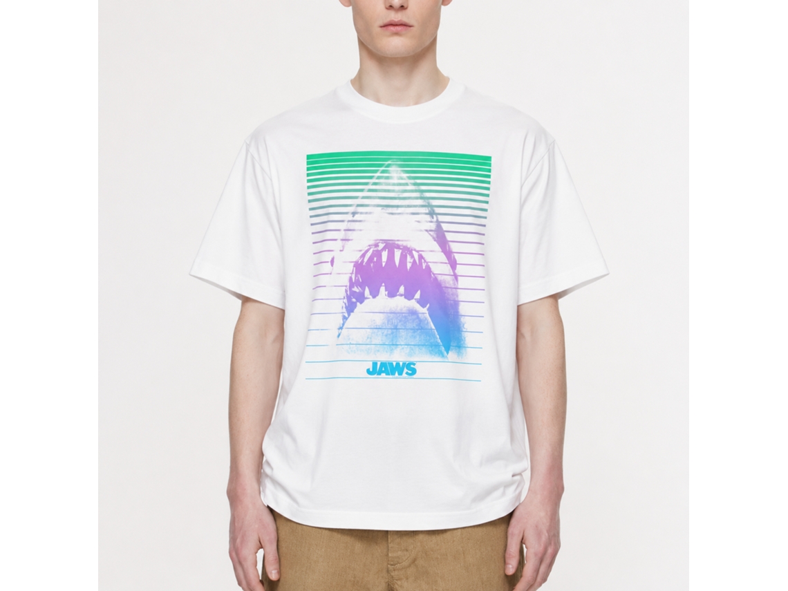 Rockinstone Jaws Movie Blinds White Adult T-shirt Size:xl