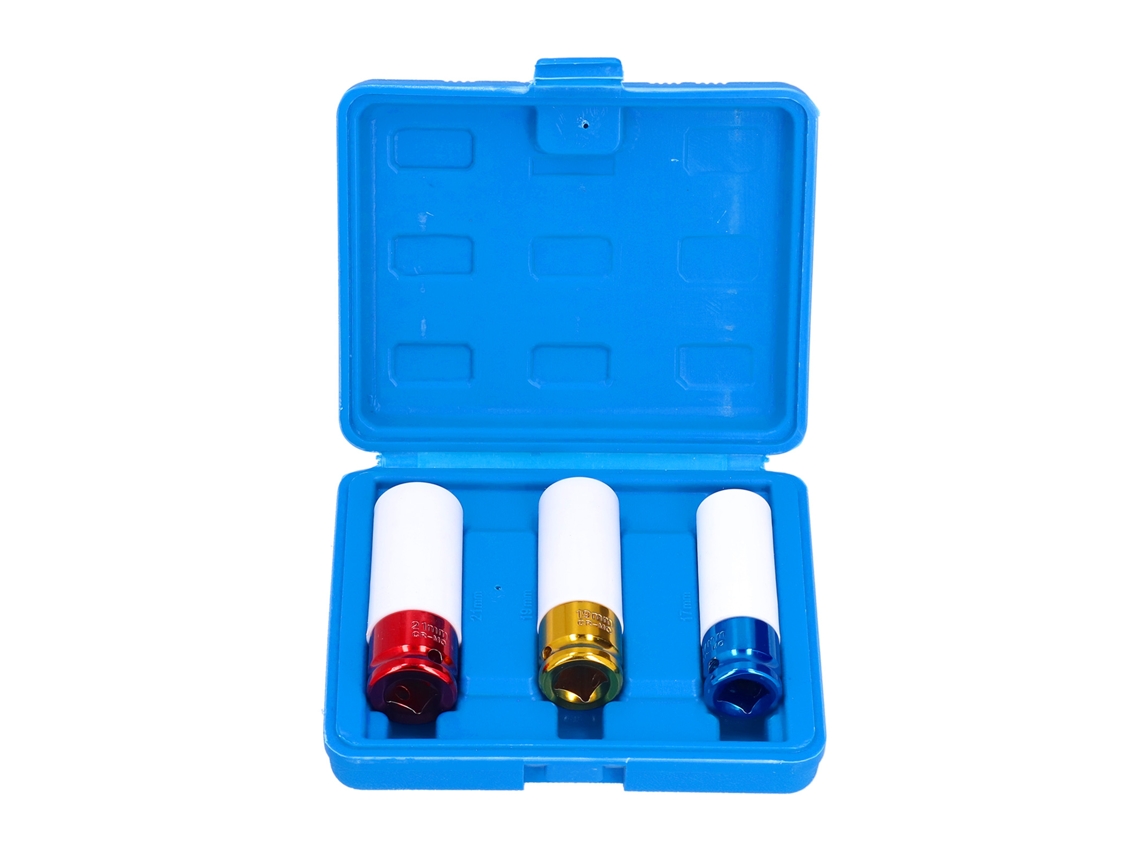 YURU conjunto de 3 Soquetes de Porca de Roda Impacto Parede Fina Drive Profundo em Aço C45 Kit Protector