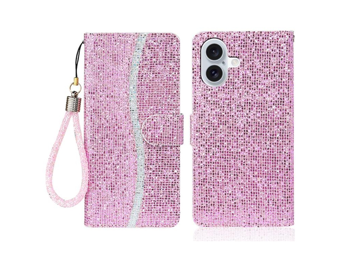 Capa De Couro Para Iphone 17 Com Pó De Glitter