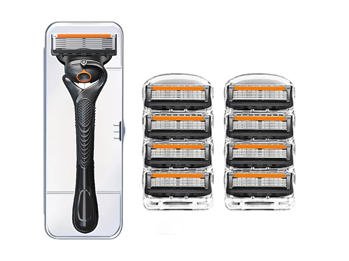Barbeador Manual com Cabo de Liga Metálica 8 Lâminas e Caixa de Armazenamento 5 Lâminas Aço Inoxidável STELASPLEN