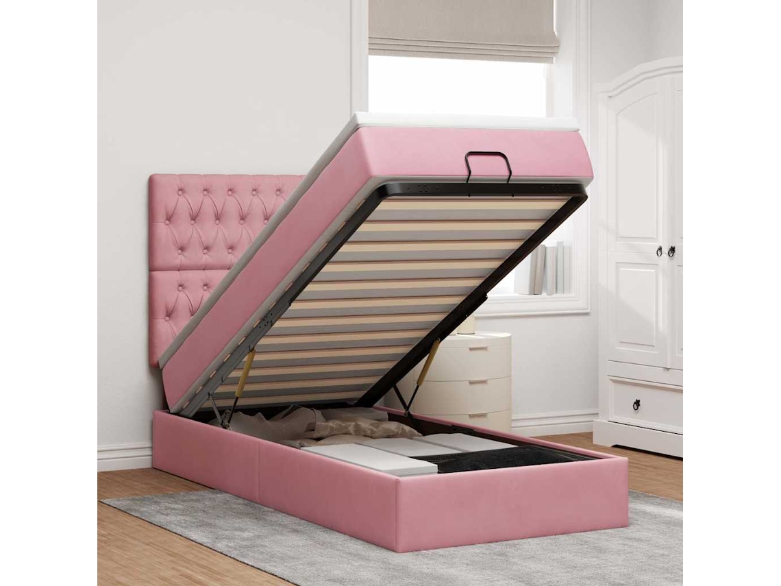 Moldura De Cama Otomana Vidaxl Com Colchões Rosa 100x200cm Veludo