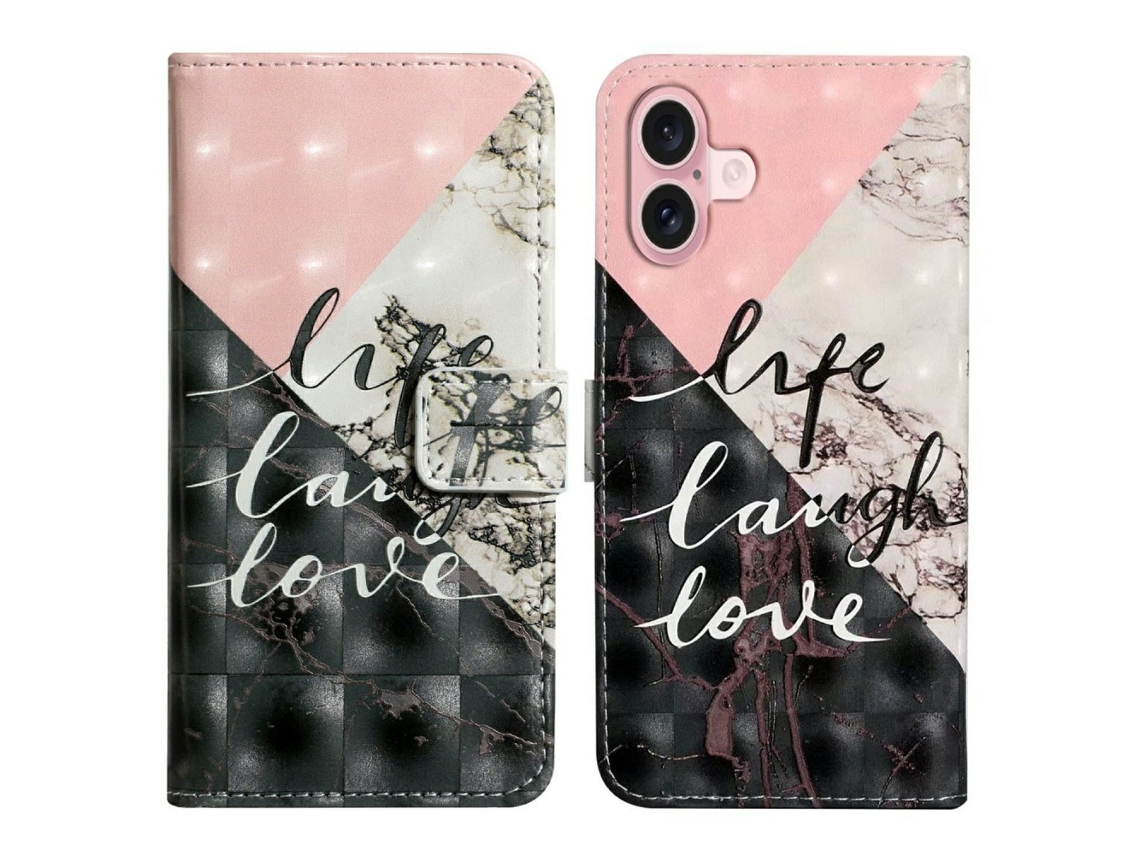 Capa Em Couro Pu Com Suporte Para Apple Iphone 16 - Mármore Tricolor