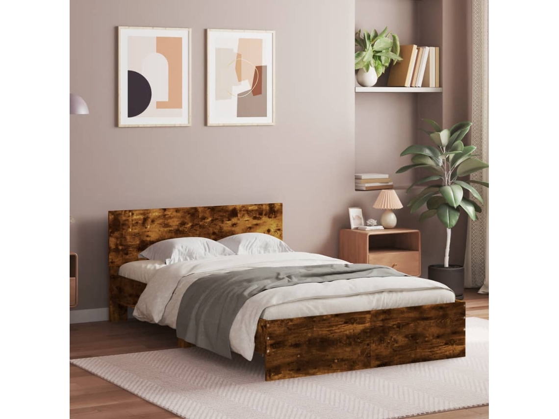 Vidaxl Estrutura De Cama Com Cabeceira 135x190 Cm Carvalho Fumado