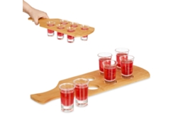Tabuleiro Para Shots Relaxdays, Com 6 Copos, 4 Cl, Tabuleiro Com Pega, Suporte Para Copos, Bambu, Natural
