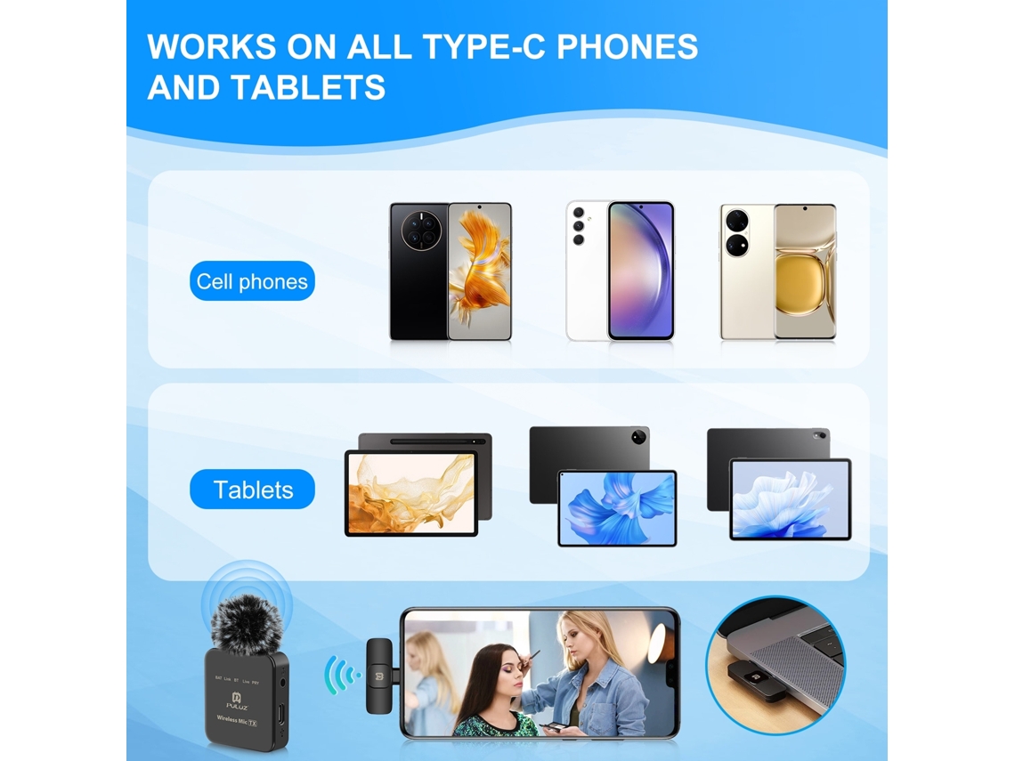 Sistema De Microfone Inalámbrico Puluz Pu647b Com 1 Receptor E 2 Transmissores Para Iphone, Android E Streaming Ao Vivo