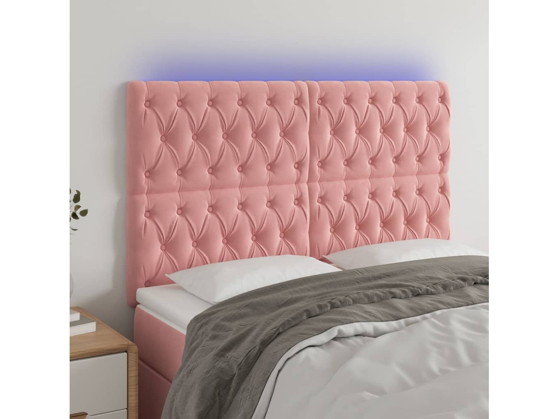 Cabecero con luces LED, terciopelo, 144x7x118/128 cm, rosa