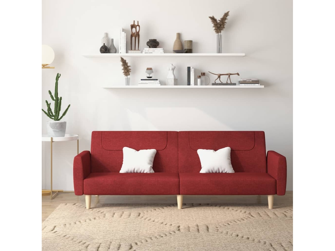 Vidaxl Sofá-cama De 2 Lugares Tecido Vermelho Tinto