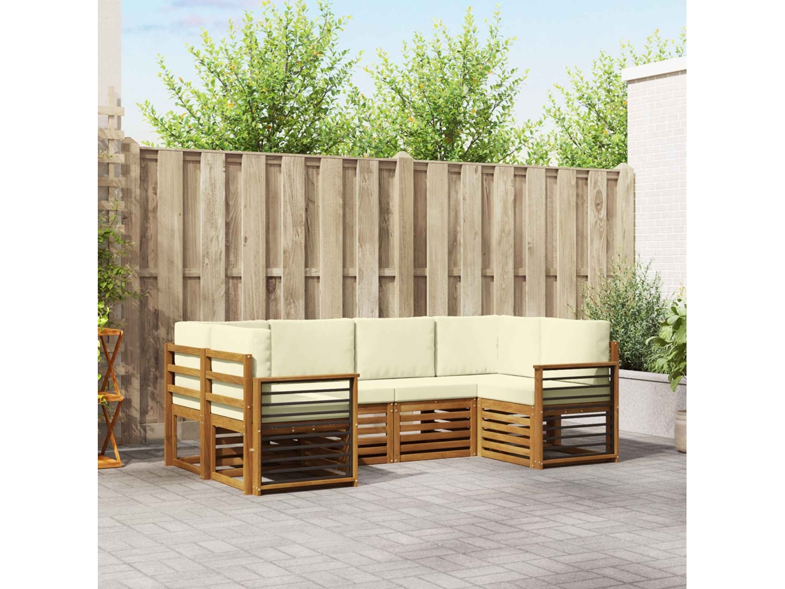 Vidaxl Conjunto De Sofá Sectional Com Almofada 6 Pcs Natural E Creme