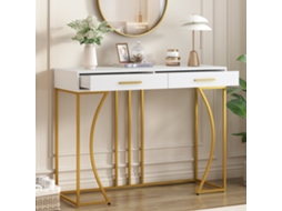 Mesa Consola 110x32x85cm Duas Gavetas Estilo Luxuoso Claro Branco E Dourado Decoração Interior