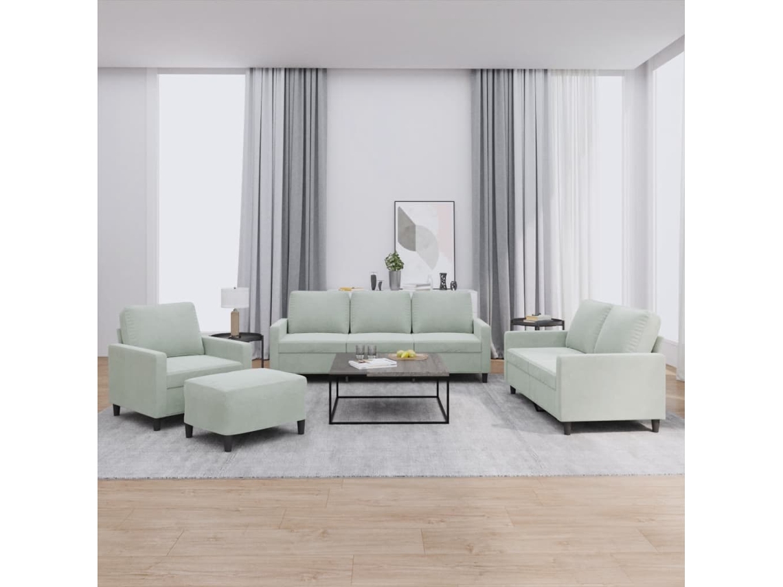 Vidaxl 4 Pcs Conjunto De Sofás Com Almofadões Veludo Cinzento-claro