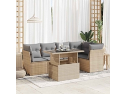 Vidaxl 6 Pcs Conjunto De Sofás P/ Jardim Com Almofadões Vime Pe Bege