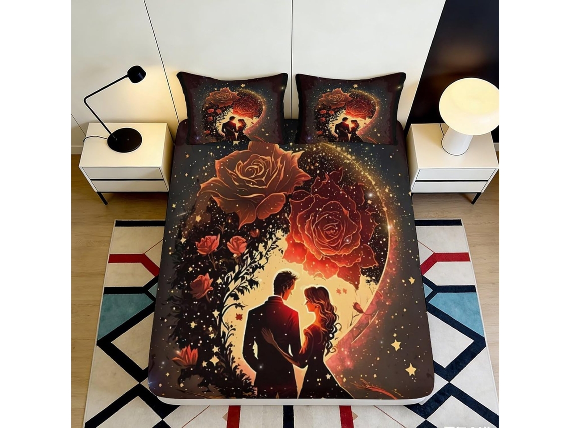 Conjunto de Cama com Estampa 3d Silhueta em Microfibra Fronha 200x25cm