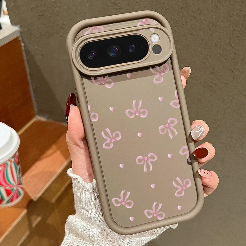 (café) Capa De Celular Google Pixel 9 Em Tpu Com Estampa De Laço Rosa Fofo