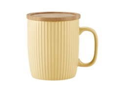 Caneca de Cerâmica 400Ml com Riscas Verticais Simples e Fresca com Tampa Ideal para Escritório. NEVEANCE