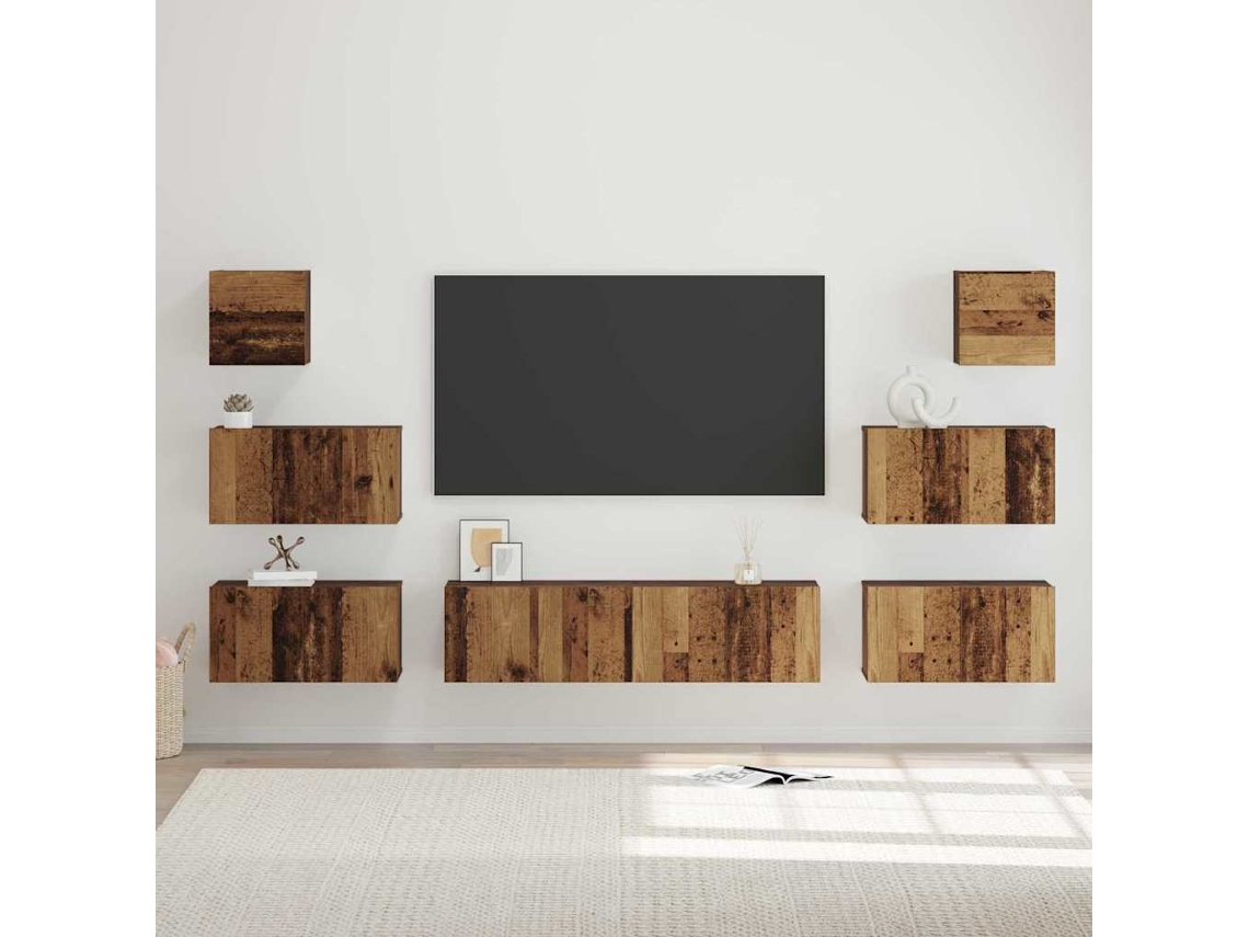 Vidaxl Conjunto De Móvel De Tv 8 Pcs Madeira Antiga Madeira Processada