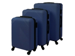 Conjunto De 3 Malas Azul-marinho Com Estrutura Rígida E Rodas 360°