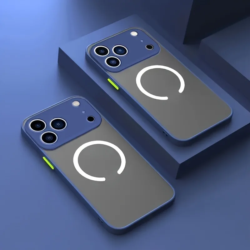 (azul Iphone 15 Pro) Capa Magnética Transparente Para Iphone, Compatível Com Carregamento Sem Fio Magnético.
