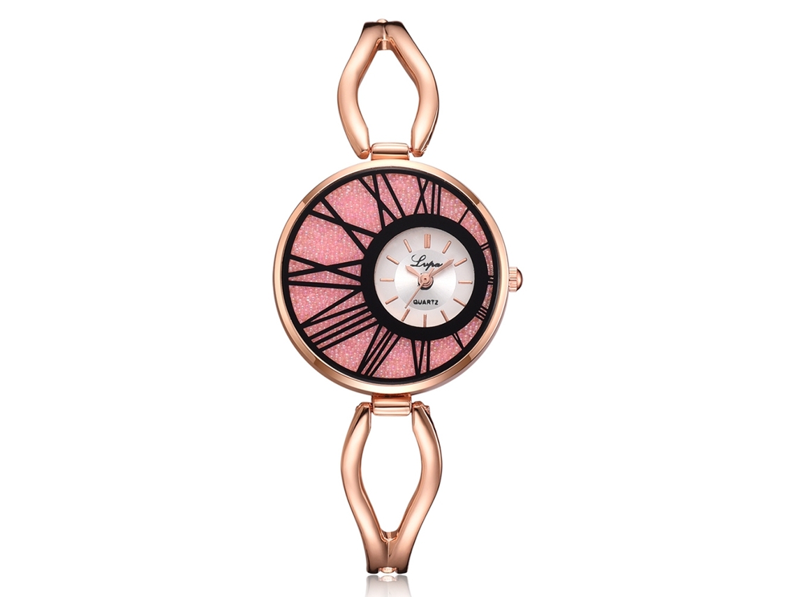 Relógio de Pulsera de Quartzo para Mulher com Strass e Pulseira Ouro Rosa+rosa