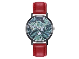 Relógio feminino analógico de quartzo com pulseira de PU, presente para estudantes, vermelho