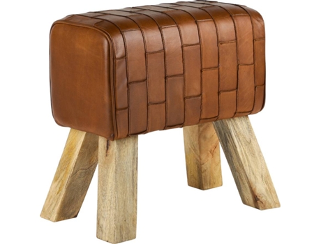 Banco  (Castanho - Madeira de Manga e Couro de Búfalo - 48 x 48 x 30 cm)