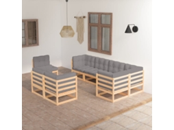 Vidaxl 8 Pcs Conjunto Lounge De Jardim C/ Almofadões Pinho Maciço
