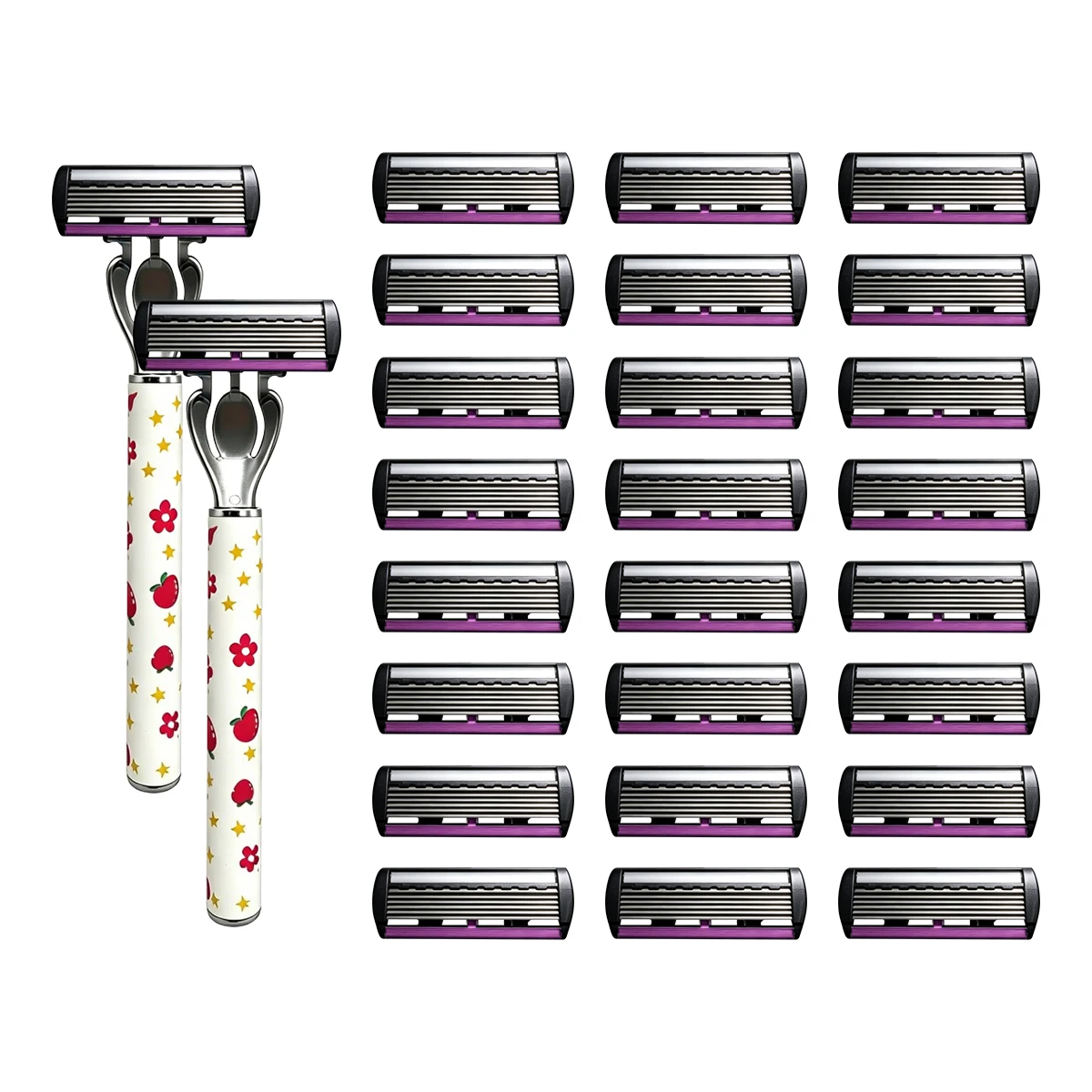 Aparelho De Barbear Manual Com Padrão De Morango, 6 Lâminas De Precisão E Cabeça Substituível.