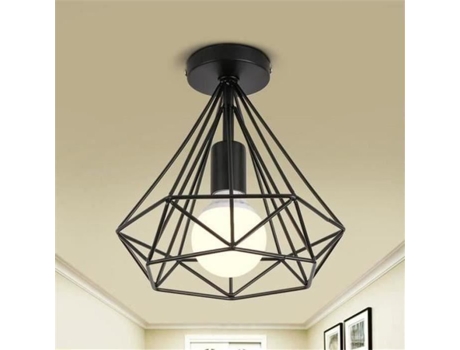 Lustre industrial - gaiola de diamante - metal - preto - 1 peça XJYDNCG