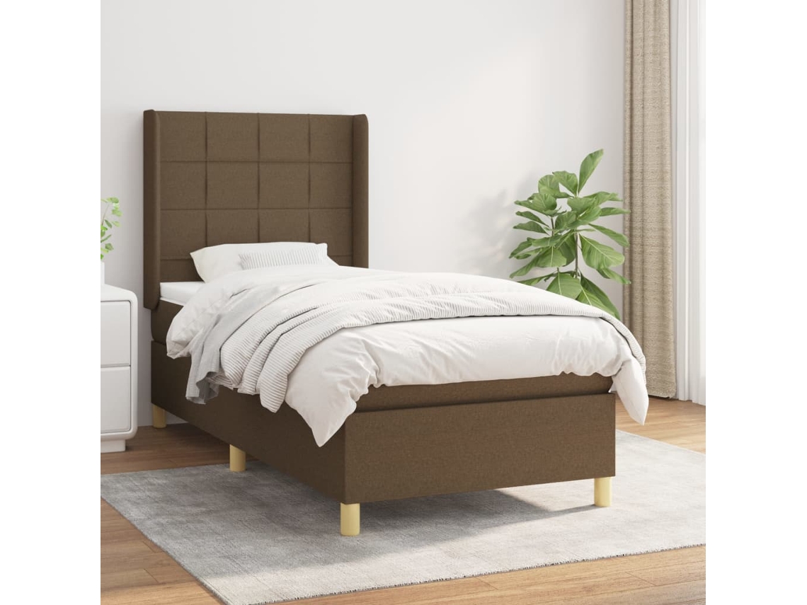 Vidaxl Cama Com Molas/colchão 90x190 Cm Tecido Castanho-escuro