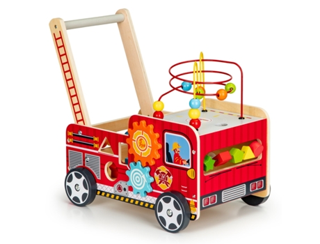 Empurrador Educativo De Madeira Com Blocos Para Crianças Corpo De Bombeiros Ecotoys