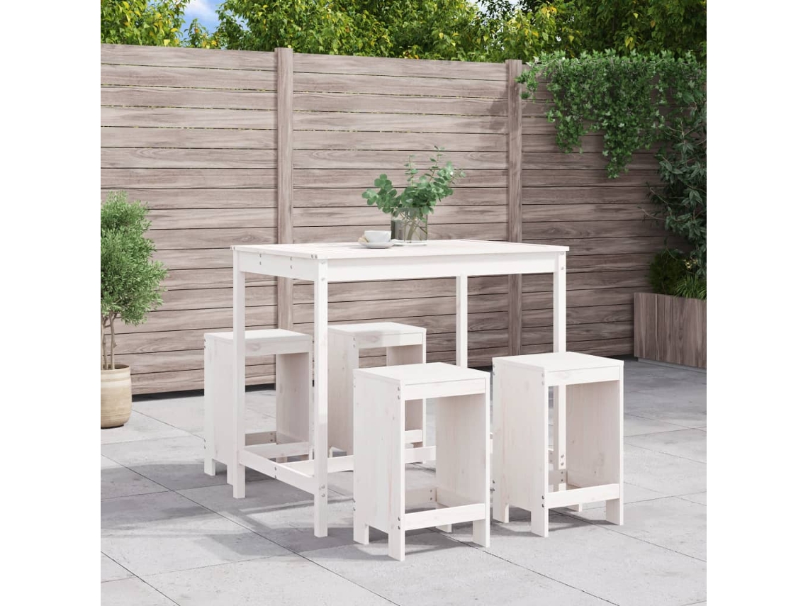 Vidaxl 5 Pcs Conjunto De Bar Para Jardim Pinho Maciço Branco