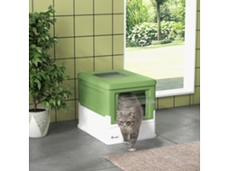 Caixa de areia dobrável para gatos em pp verde claro, com bandeja removível, 2 portas e colher, 47,5x35,5x36,7 cm