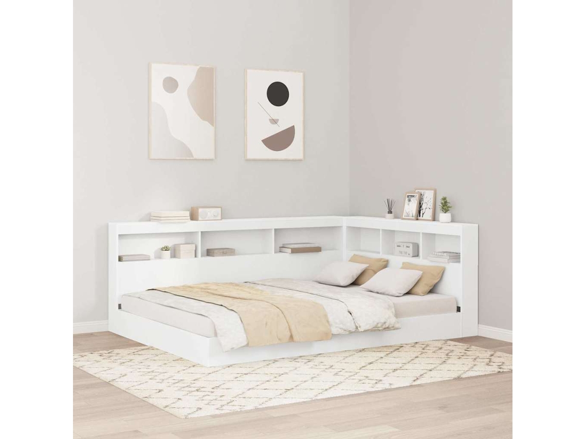 Vidaxl Cama Com Estante Branco 150 X 200 Cm Derivados De Madeira