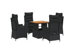Conjunto de 5 Jantar para Jardim com Almofadões Vime Pe Preto MAISON EXCLUSIVE