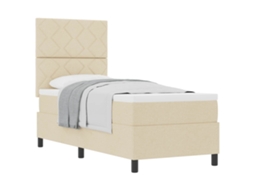 Cama De Solteiro | Camas Para Quarto | Cama Box Com Colchão Com Cabeceira Creme 80 X 200 Cm Tecido