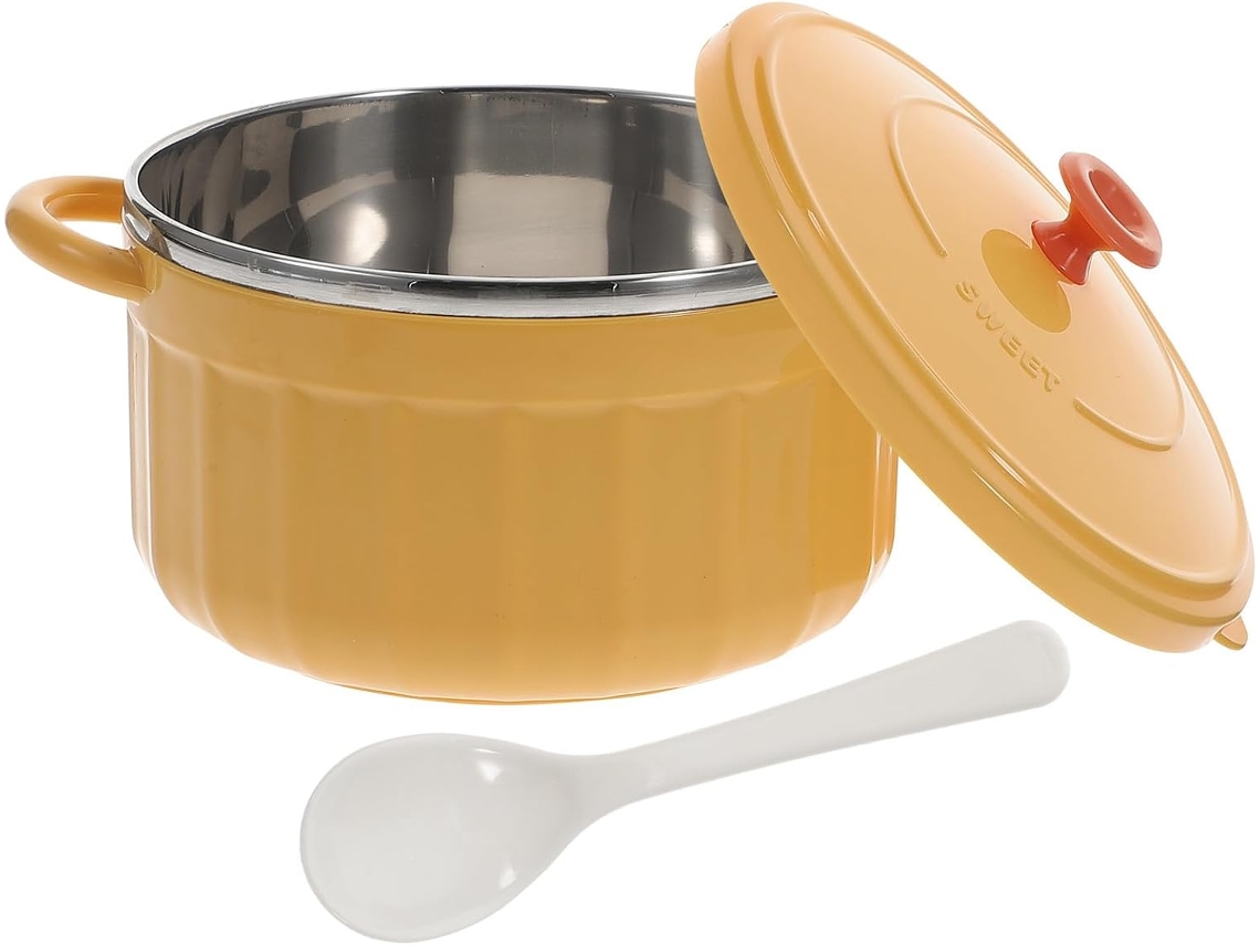 Tigela De Sopa Kichouse Em Aço Inoxidável Com Tampa, Grande Capacidade, Fácil De Limpar E Armazenar, Adequada Para Uso