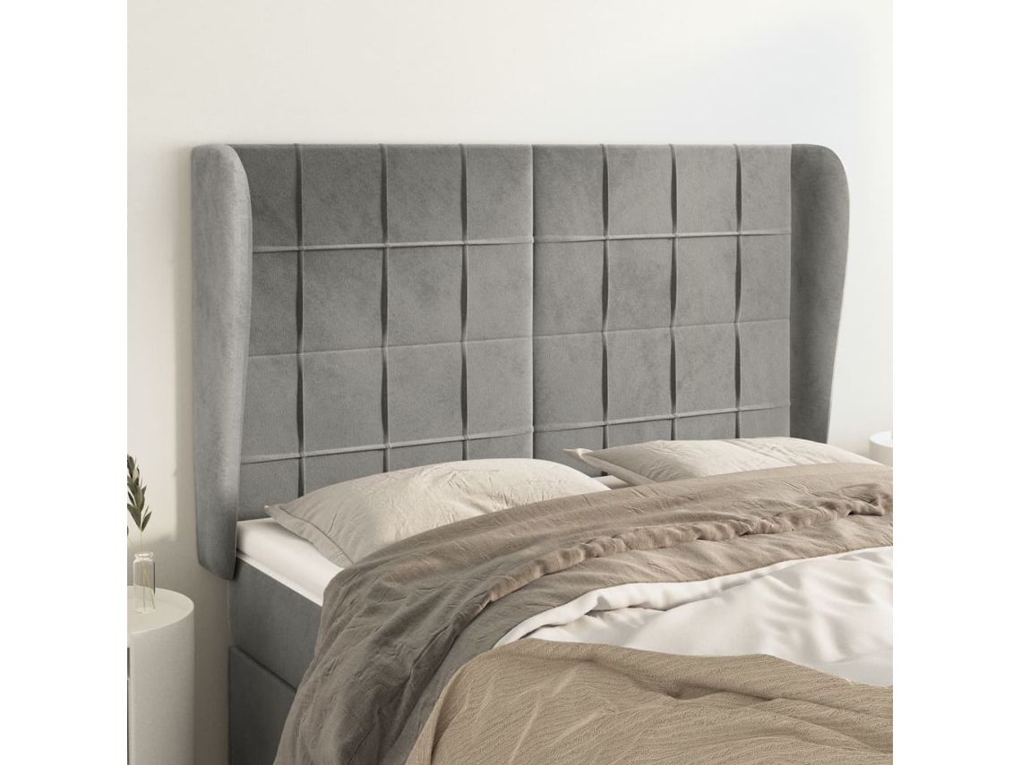 Vidaxl Cabeceira De Cama C/ Abas Veludo 147x23x118/128cm Cinza-claro
