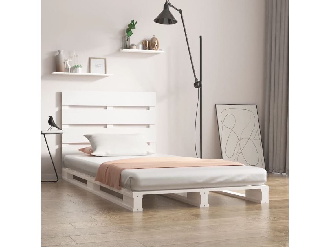 Cama De Solteiro | Cama De Adulto | Cama Sem Colchão 75x190 Cm Madeira De Pinho Maciça Branco Wsd550911