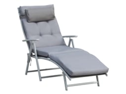 Espreguiçadeira De Praia, Espreguiçadeira De Jardim, Dobrável, Ajustável Com Almofada, Estrutura Metálica, Tído, Cinza, 137 X 63,5 X 100,5 Cm