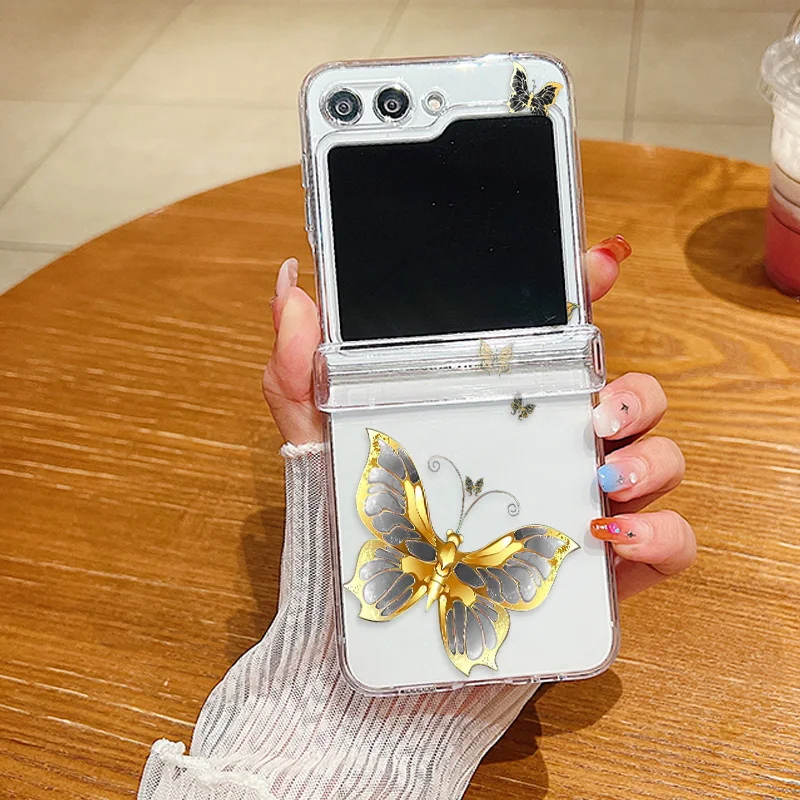 (a209) Capa Rígida Dobrável Transparente Com Estampa De Borboleta Para Galaxy Z Flip5