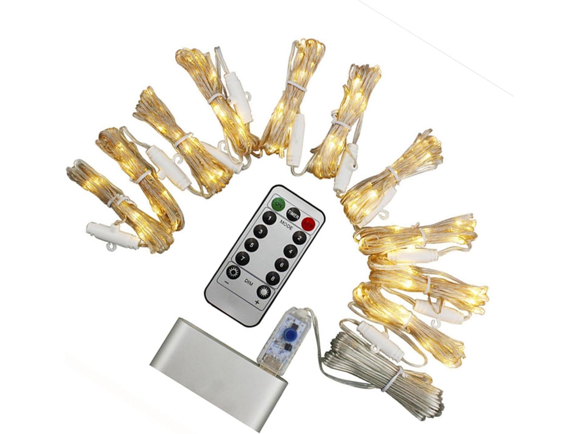 Cordão De Luzes Led Coloridas Com Controle Remoto Usb, 8 Modos, Fio