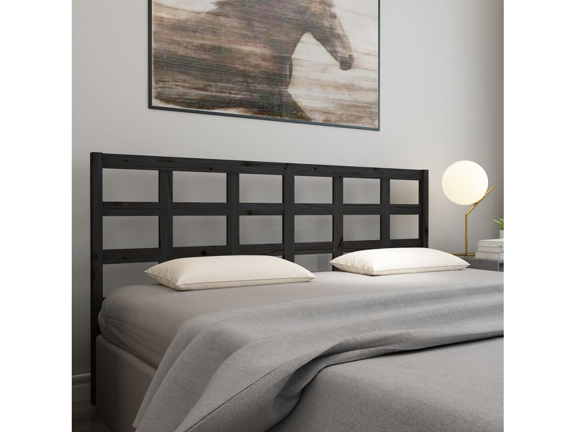 Vidaxl Cabeceira De Cama 205,5x4x100 Cm Pinho Maciço Preto