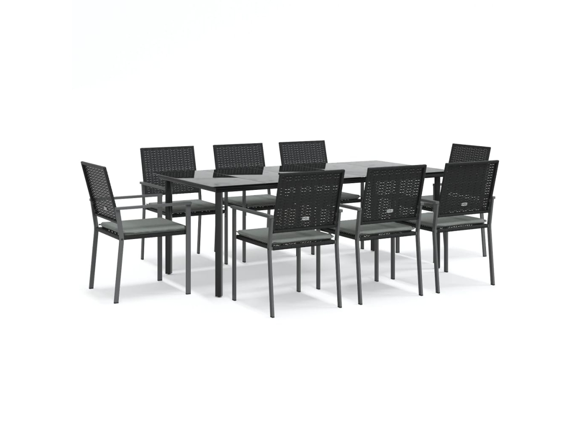 Conjunto de 9 Jantar para Jardim com Almofadões Vime Pe e Aço MAISON EXCLUSIVE