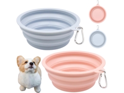 Conjunto com Duas Tigelas para Cães, 650 Ml, para Ração e Água. Dobrável e Extensível, na Cor Azul AQUAFORGE