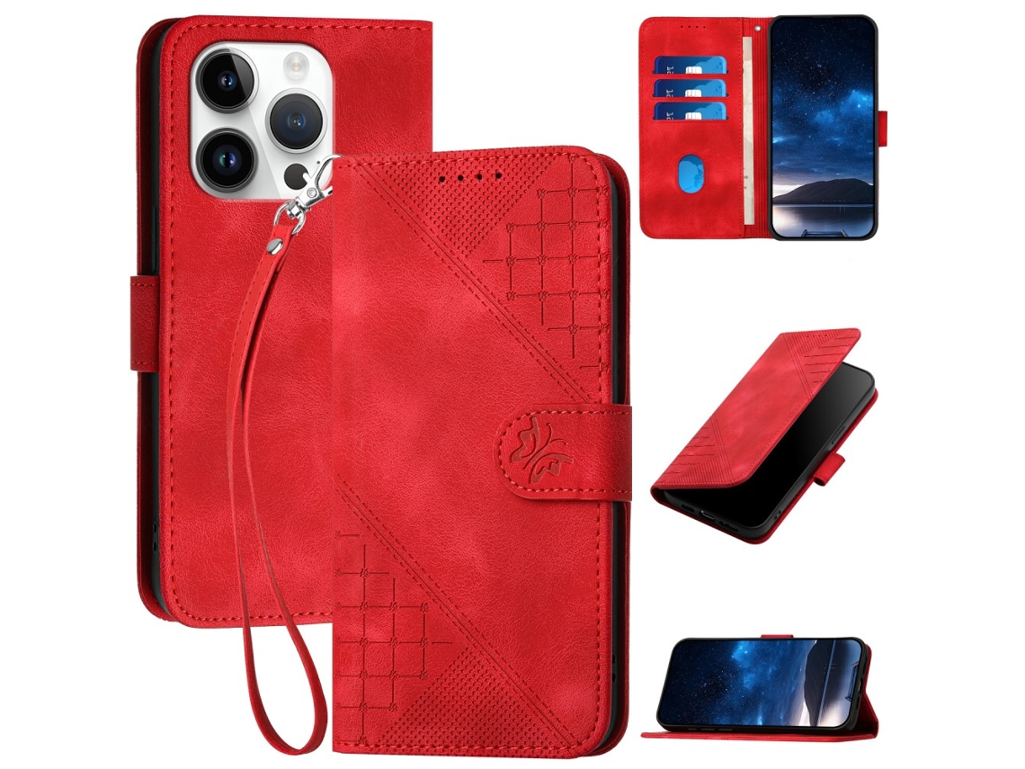 Capa Para Iphone 15 Pro Pele Sintética Vermelho