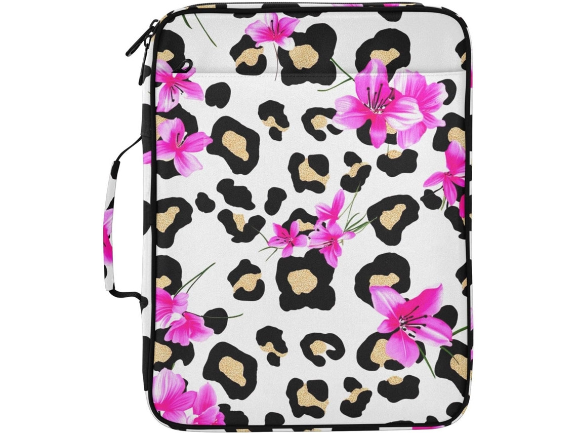 Organizador De Fichário Expansível Com Estampa Leopardo Em Preto, Rosa Floral E Branco, Com Fichário Removível De 3 Argolas